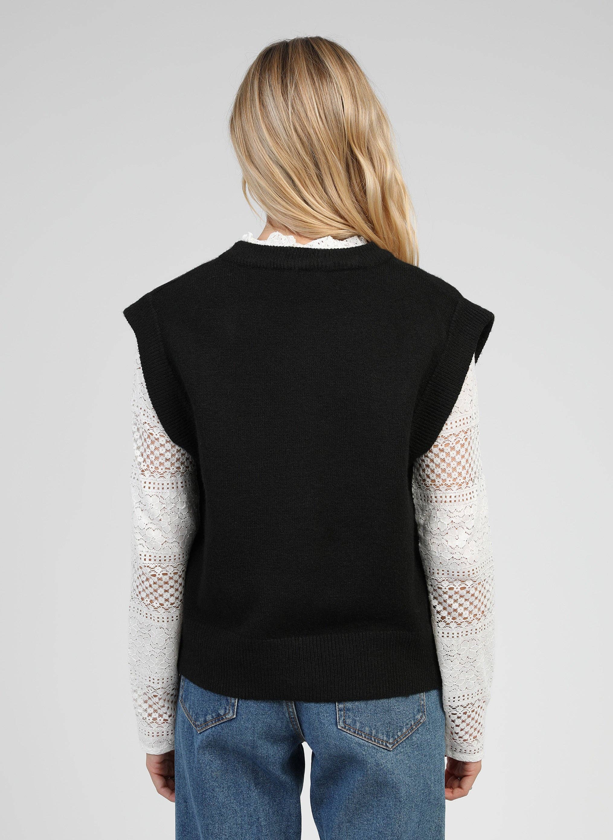 An'ge - Wholesale Outerwear Vest - Women's - NOLWEN SLEEVELESS CARDIGAN black3