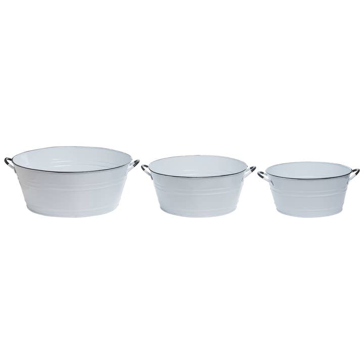 CLOSEOUT VIP 13.25 in White Round Enamel Tubs Set of 3 for wholesale by VIP Home & Garden