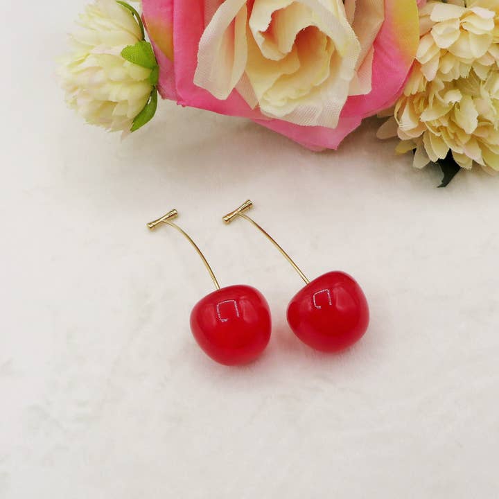 ROSSO base ORO CILIEGIA RED ~ Hängende Ohrringe Kirschen aus EDELSTAHL für den Großhandel auf Faire3