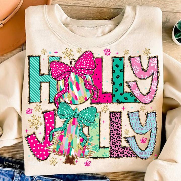 Colorful Holly Jolly Sweatshirt, Christmas Tree Tee for wholesale by NVC Ecommerce LLC