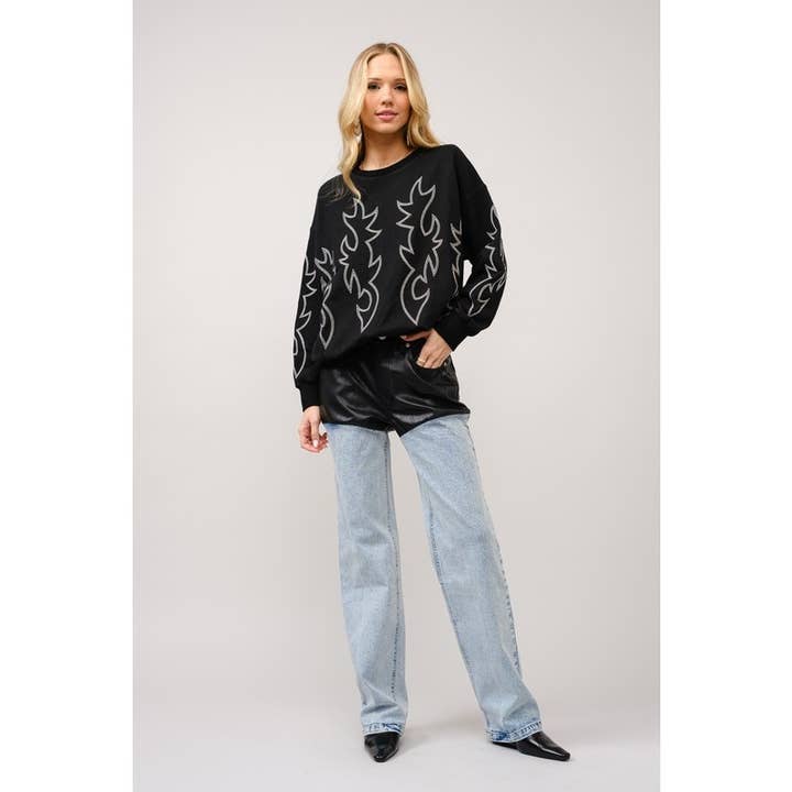 BNS - Wholesale Graphic Sweatshirt - Women's - Western Boots Stitch Long Sleeve Sweatshirt Top2