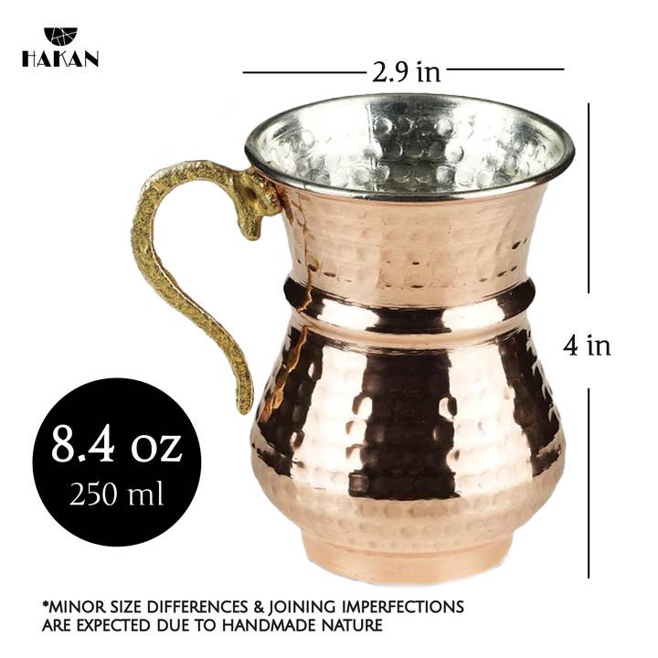 Hakan - Wholesale Coffee Mug - Handmade Hammered Copper Ayran Mug, 1 piece, 8.4 oz1