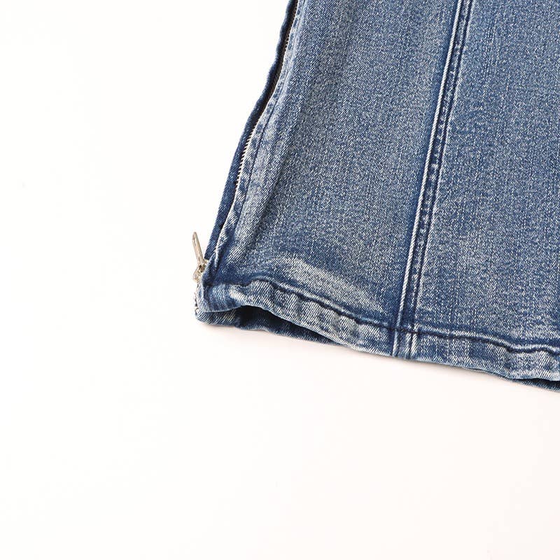 Marron Tro en jean à grandes poches, coupe droite et élégante, en patchwork, PT002 en vente sur Faire21