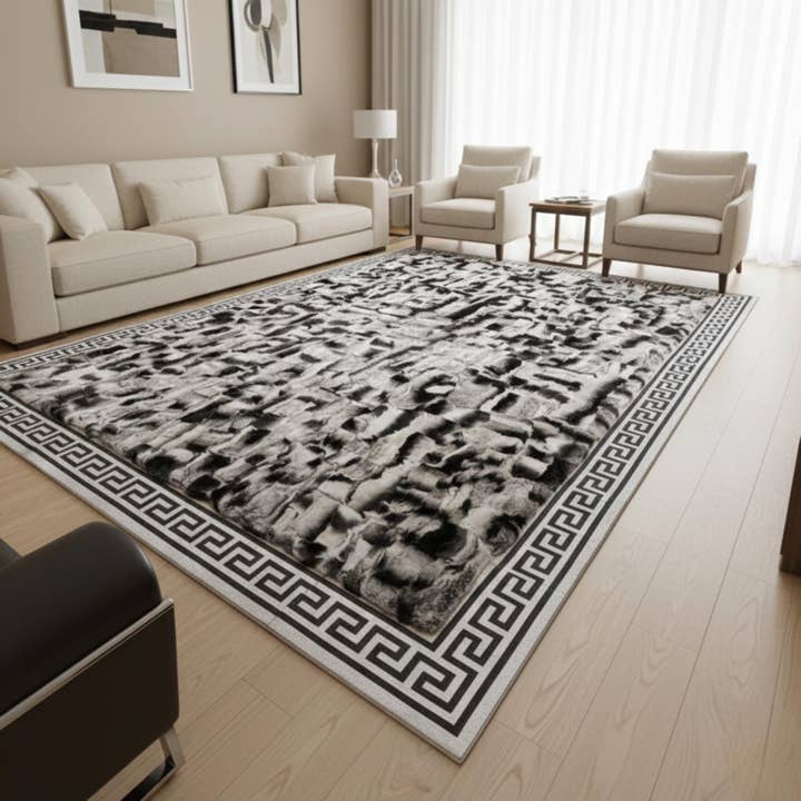 Rex Rabbit Fur Rug, Silver Grey Plush Carpet, Ultra Soft Area Rug, Luxury Bedroom Mat, Fluffy Living Room Decor, Solid Color Rug for wholesale by Karelias And Sons