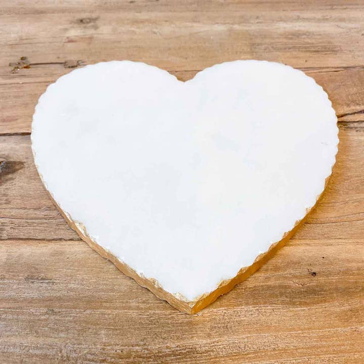 Heart Shaped Marble Serving Board White/Gold 9x8.5x.5 for wholesale by The Royal Standard