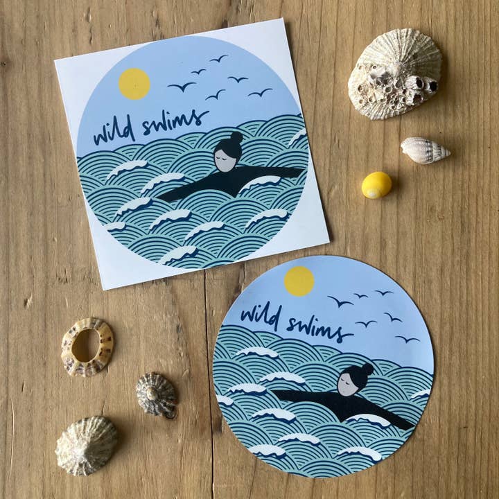 Wild swims self cling window sticker for wholesale by Rock & Saltwater