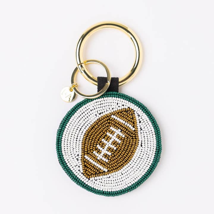 Game Day Football Beaded Bag Charm Green + White Wholesale for wholesale by INK + ALLOY