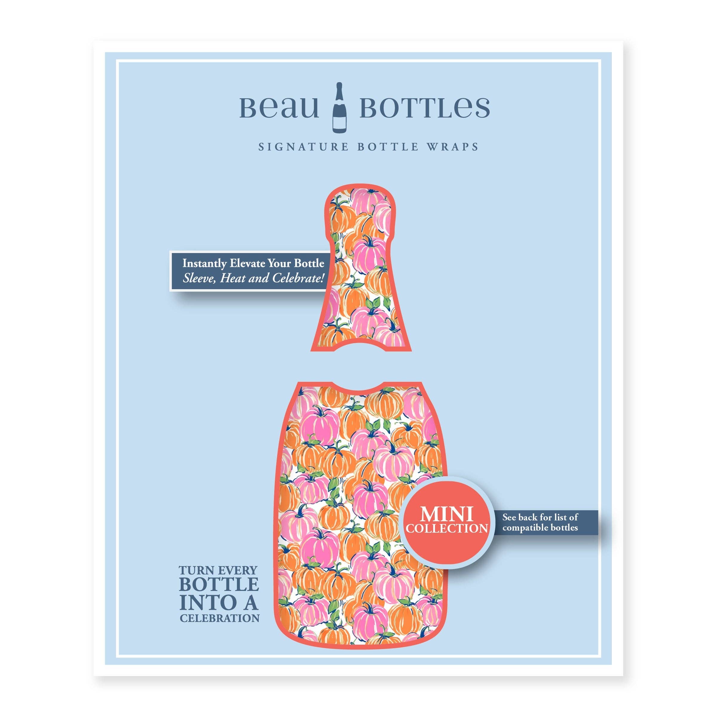 Beau Bottles – wholesale Presentpåse för vin – Beau Bottles Rosa och Orange Pumpor - MINI Prosecco Kollektion - Sexpack5