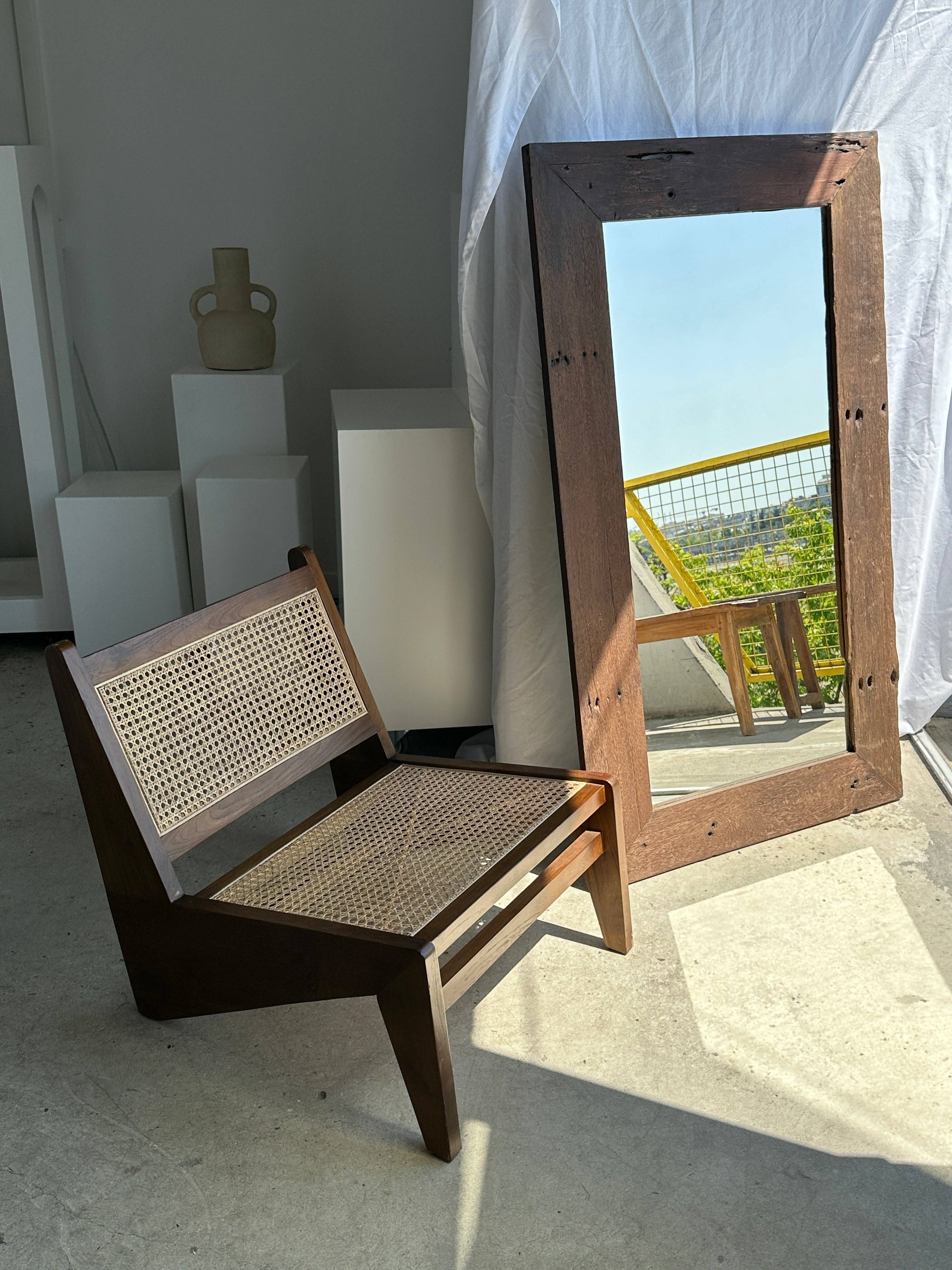 Office Objets - Wholesale Wall Mirror - Mirror with exotic brutalist old iron wood frame H:139cm51