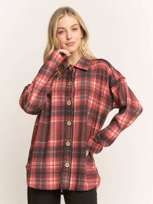 T6879HE21PL-Chemise surchemise à carreaux grande taille avec col basique pour la vente par Sunday Morning