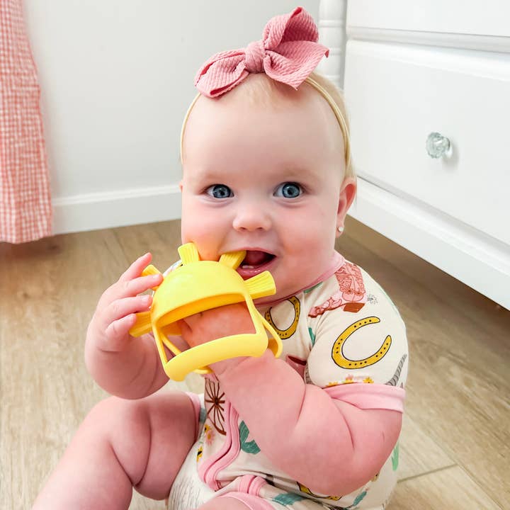 Yellow Shine Bright Teething Mitt for wholesale on Faire