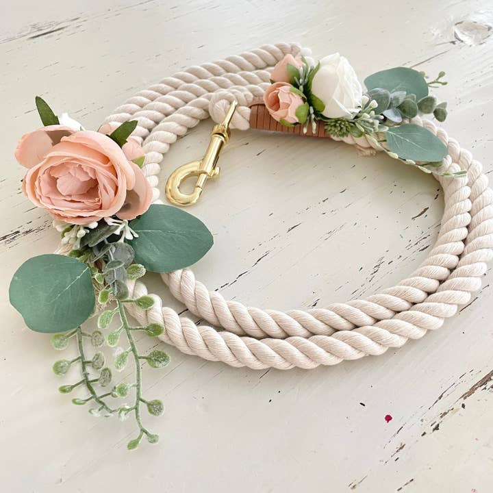 Blush Floral Dog Rope Leash: Wedding Dog Accessory for wholesale by Wolf and Wonder