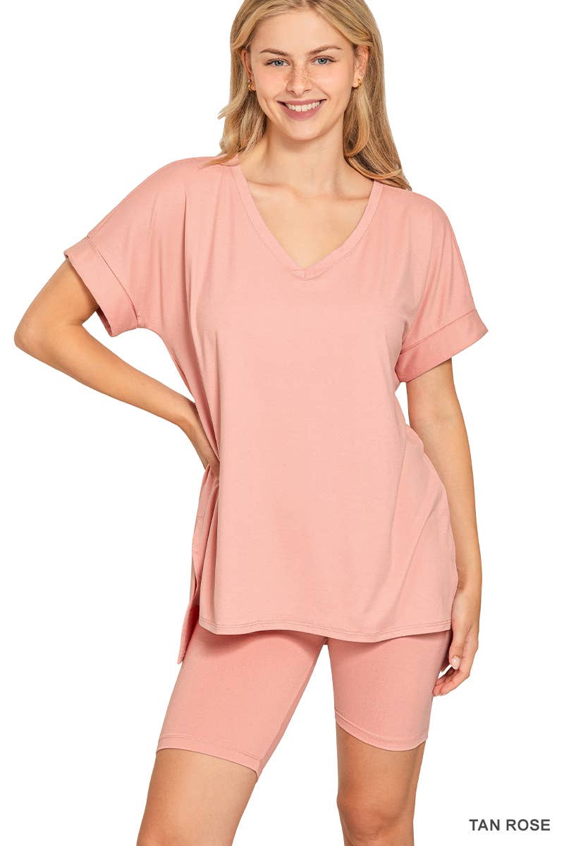 Vanilla Monkey - Wholesale Top & Short Set (NOT Loungewear) - Women's - Brushed Dty Microfiber V-neck Top And Biker Shorts11