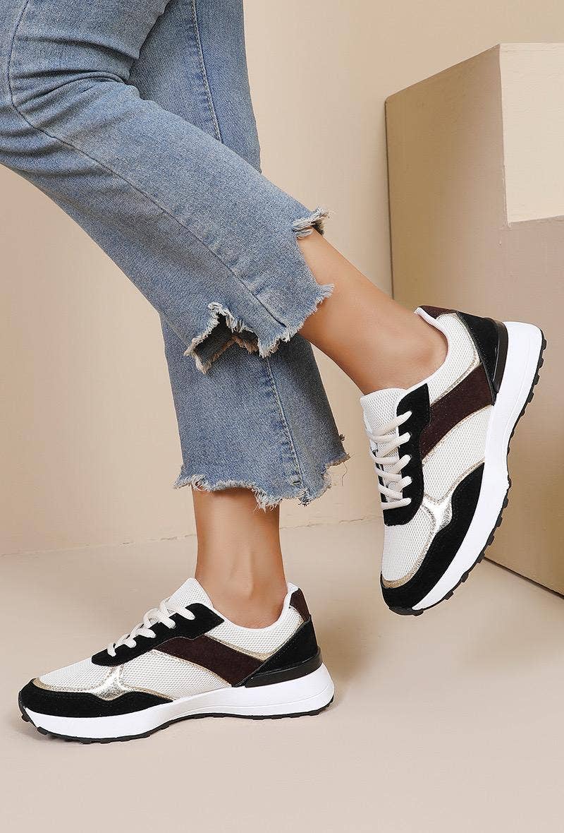 No Doubt Shoes – Sapatilha Lifestyle - Mulher por atacado – TÉNIS DE CAMURÇA FALSA COM DETALHES DOURADOS E BICO REDONDO0