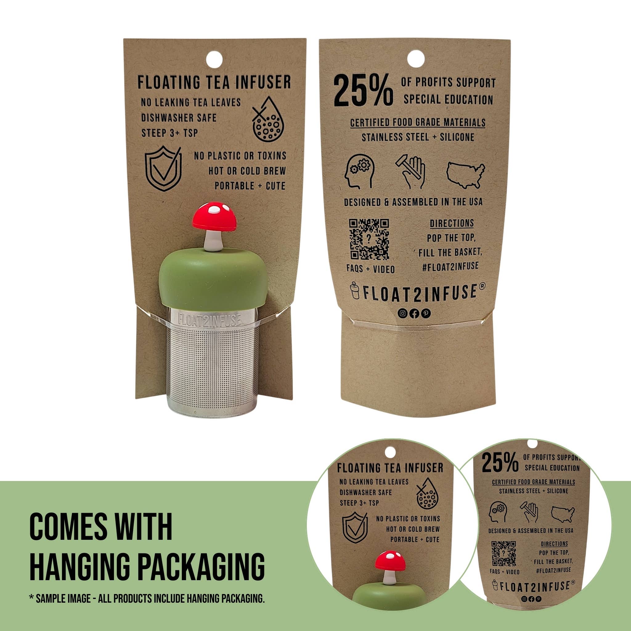 Float2infuse Tea Infuser - Wholesale Tea Strainer/Infuser - Hexagon | Floating Tea Steeper | Green Base | Herb Pattern3