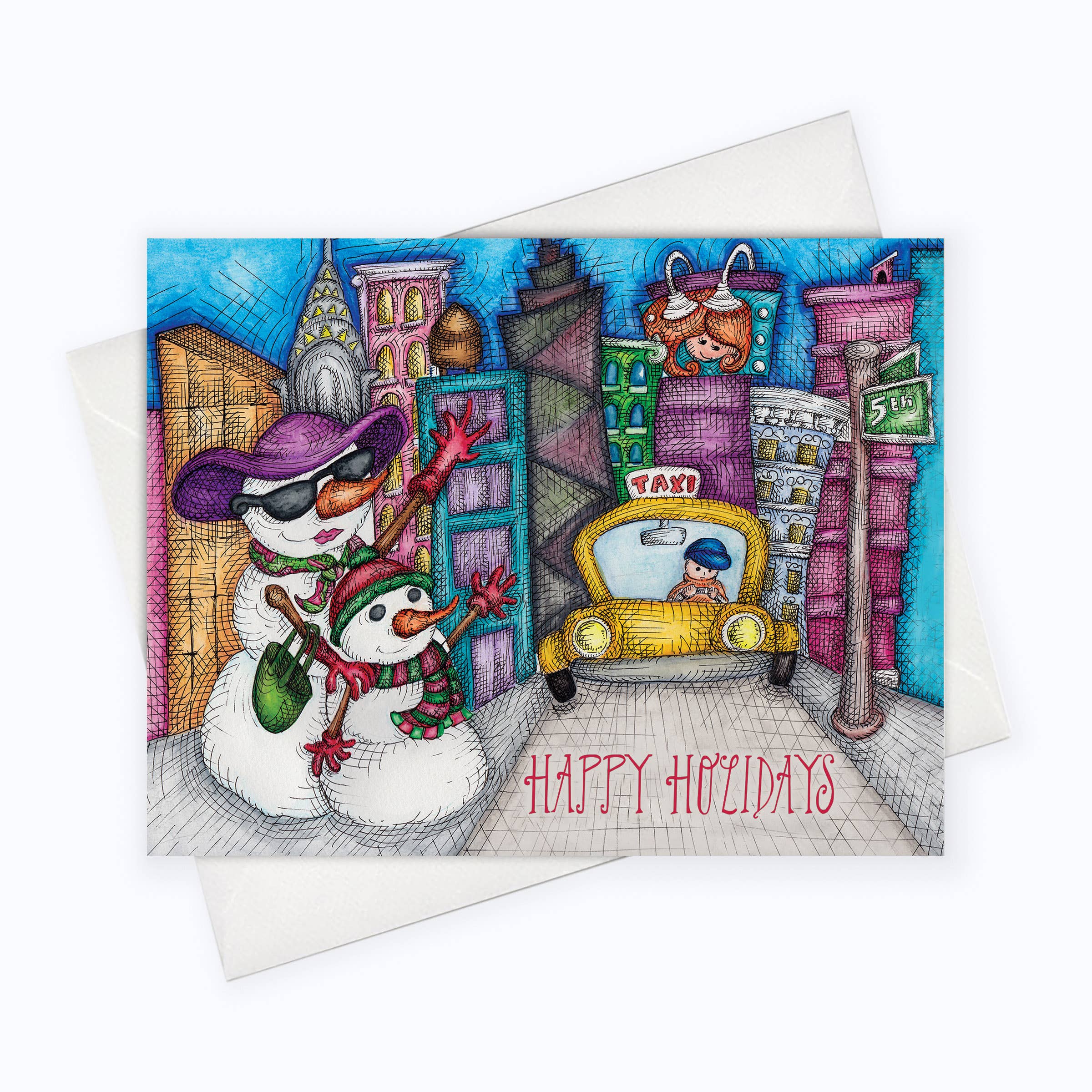 About A Cloud Stationery & Gifts - Wholesale Season's Greetings Card -  TAXI HOLIDAY CARD | Snowman Card | Snow person Card0