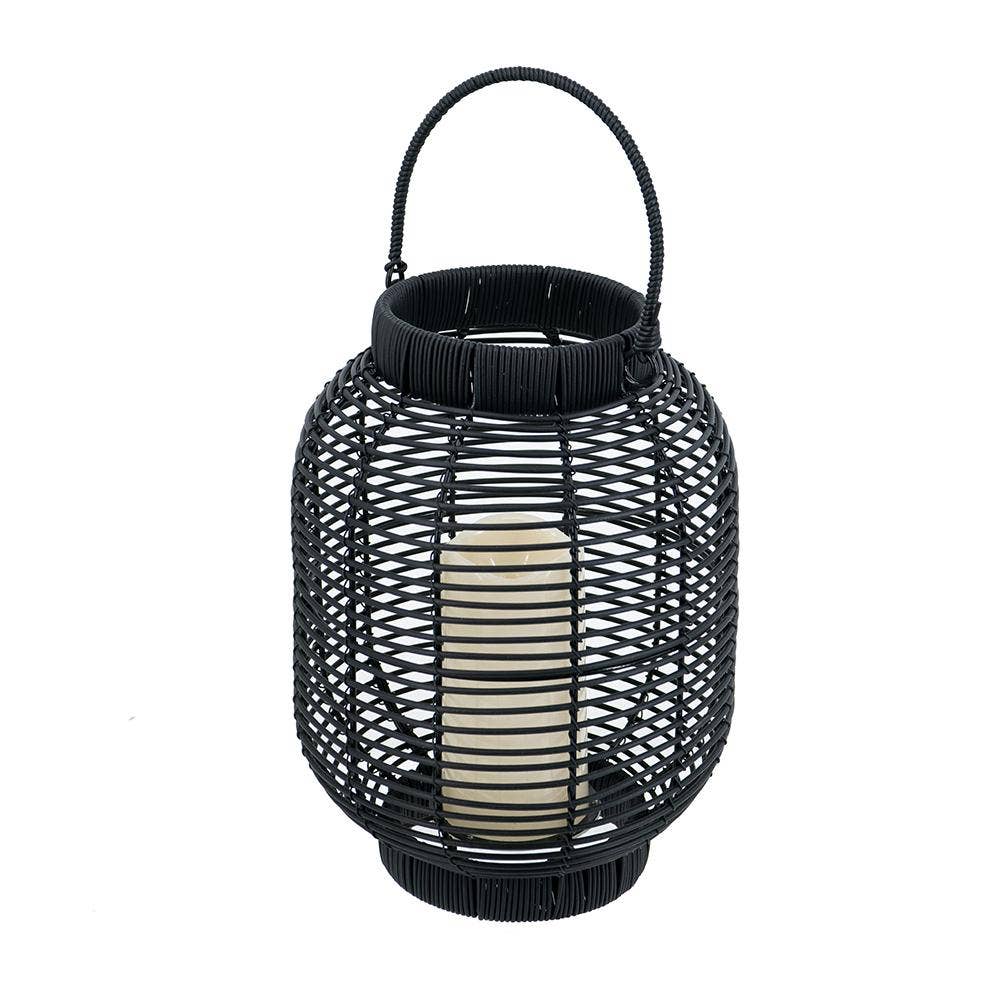 A&B Home Group Inc. – wholesale Lantern – 8.5x8.5x12" Black Faux Rattan Lantern w/ LED Candle Timer0