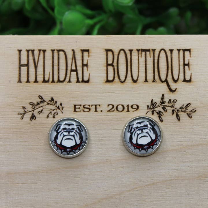 Hylidae Boutique - Wholesale Stud/Post Earrings - Bulldogs 12mm Glass Stud Earrings0