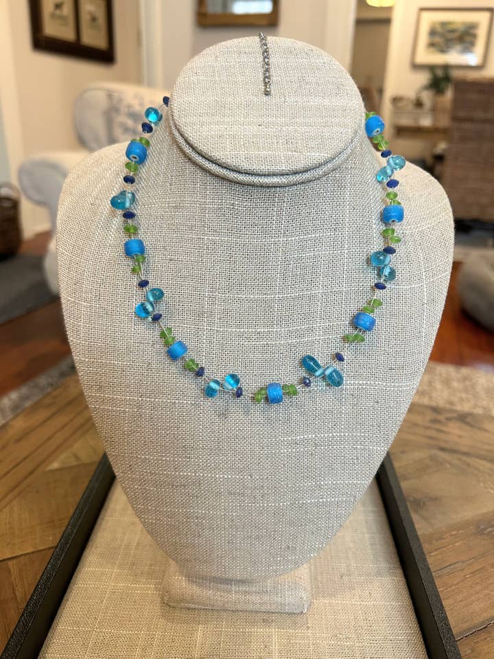 Colorful Beaded Glass Necklace on Multi Twist WireĀ for wholesale by Crossroads Accessories Inc
