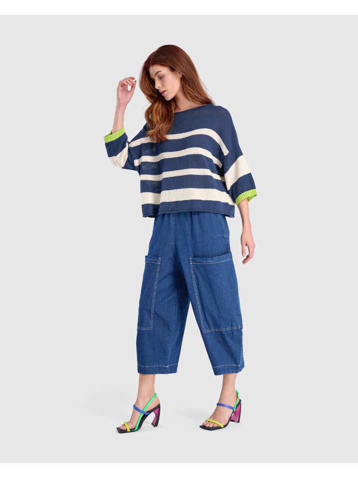 lime Boxy Stripes Sweater, Blue/Cream for wholesale on Faire5