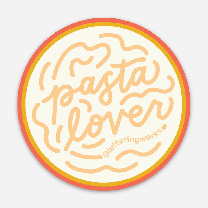 Pasta Lover Vinyl Circle Sticker for wholesale by Lettering Works