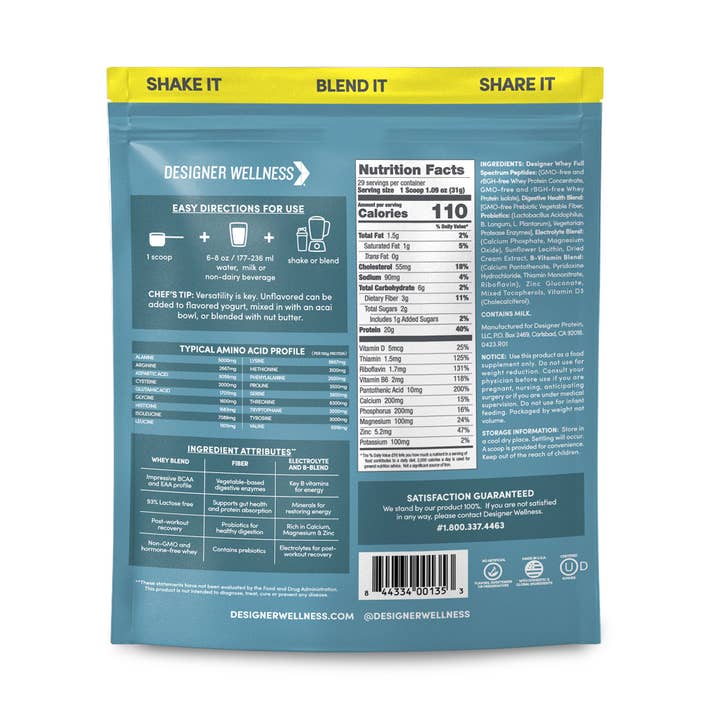 Designer Wellness – wholesale Protein/superfood powder – Unflavored Designer Whey 2 lb : 100% Whey Protein Powder- Designer Protein®