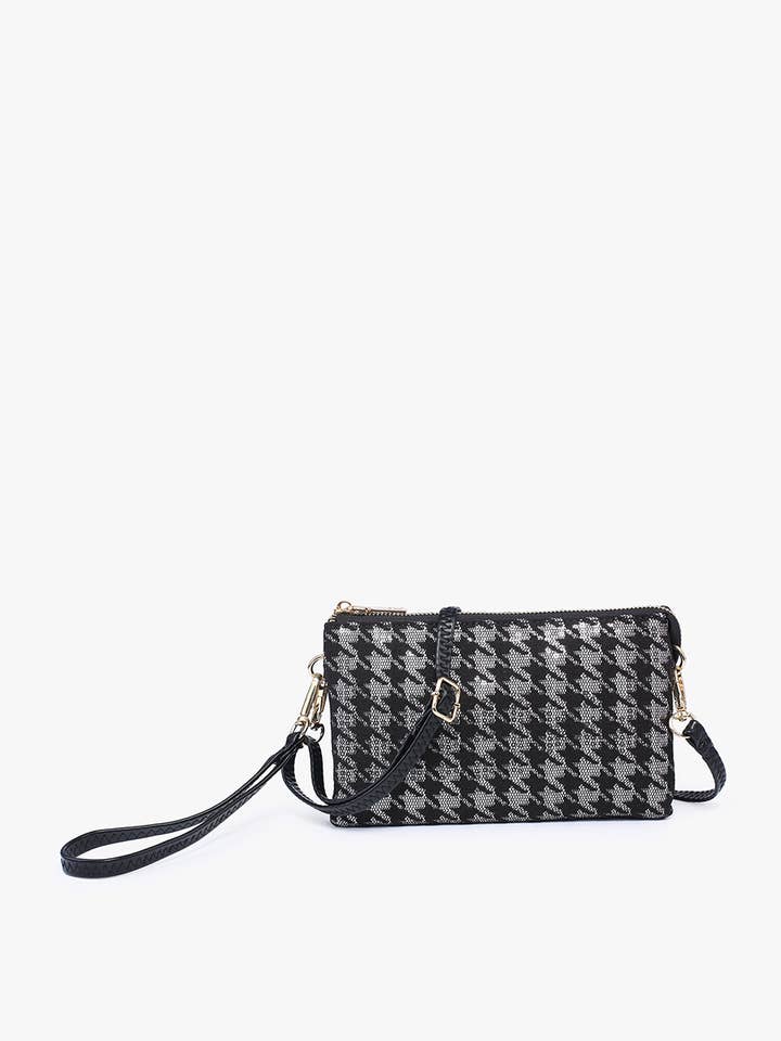 M013HDST Riley Houndstooth 3 Compartment Crossbody/Wristlet for wholesale by Jen & Co.