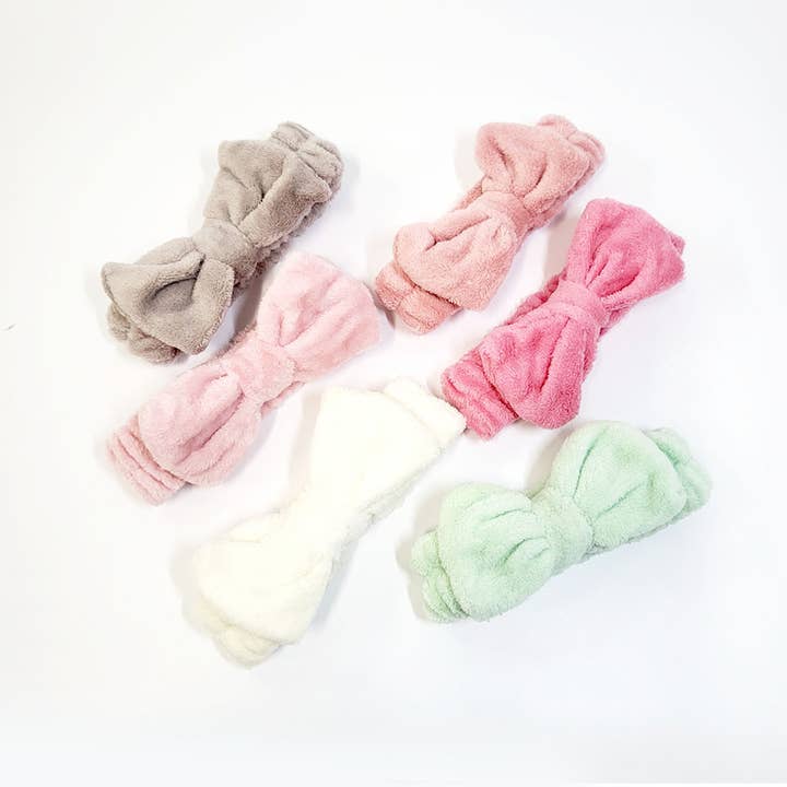 Assorted Color Dull Tone Bow Beauty Spa Headband for wholesale on Faire