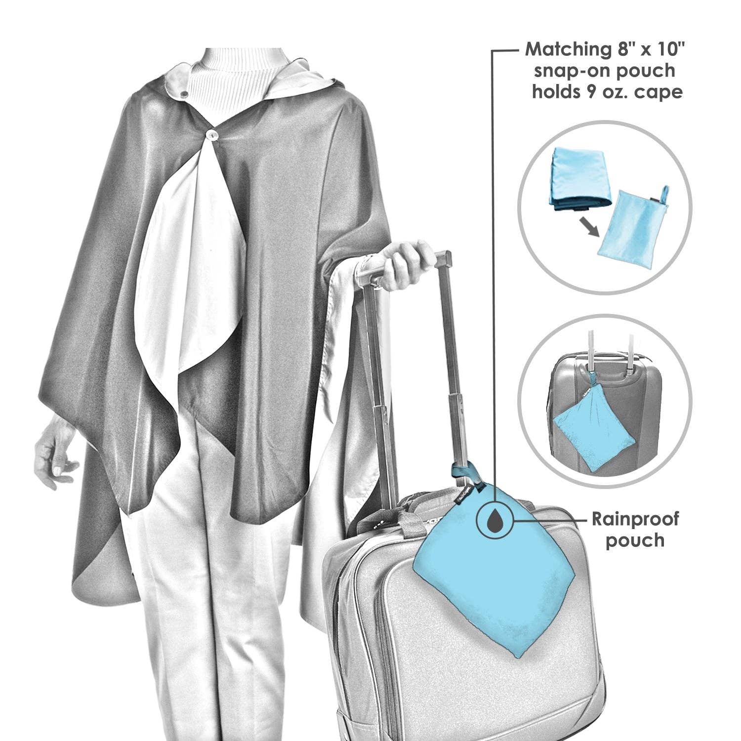 RainCaper - Wholesale Raincoat - Women's - EttaVee "Brush Strokes 103" Reversible Rain Cape – Lightweight Hooded Wrap for Women3