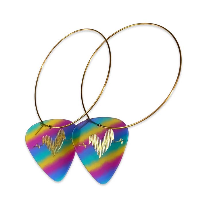 Groupie Love - Wholesale Dangle Earrings - Groupie Love Rainbow Hoop Guitar Pick Earrings