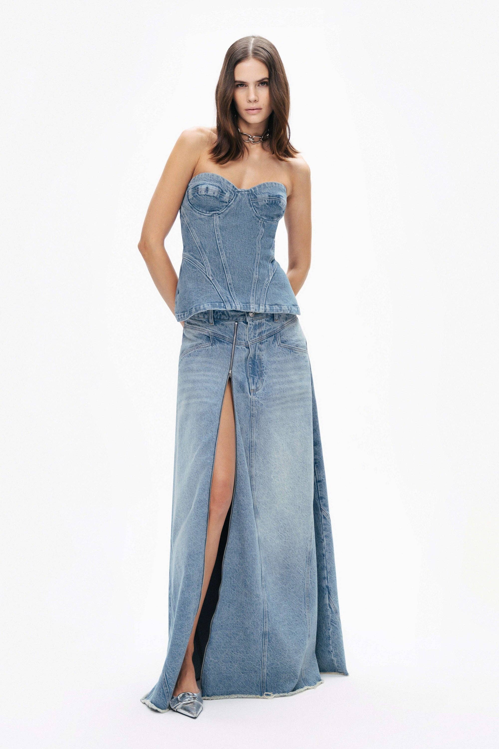 indigo Denimbluse med hjerteformet halsudskæring for engroshandel på Faire1