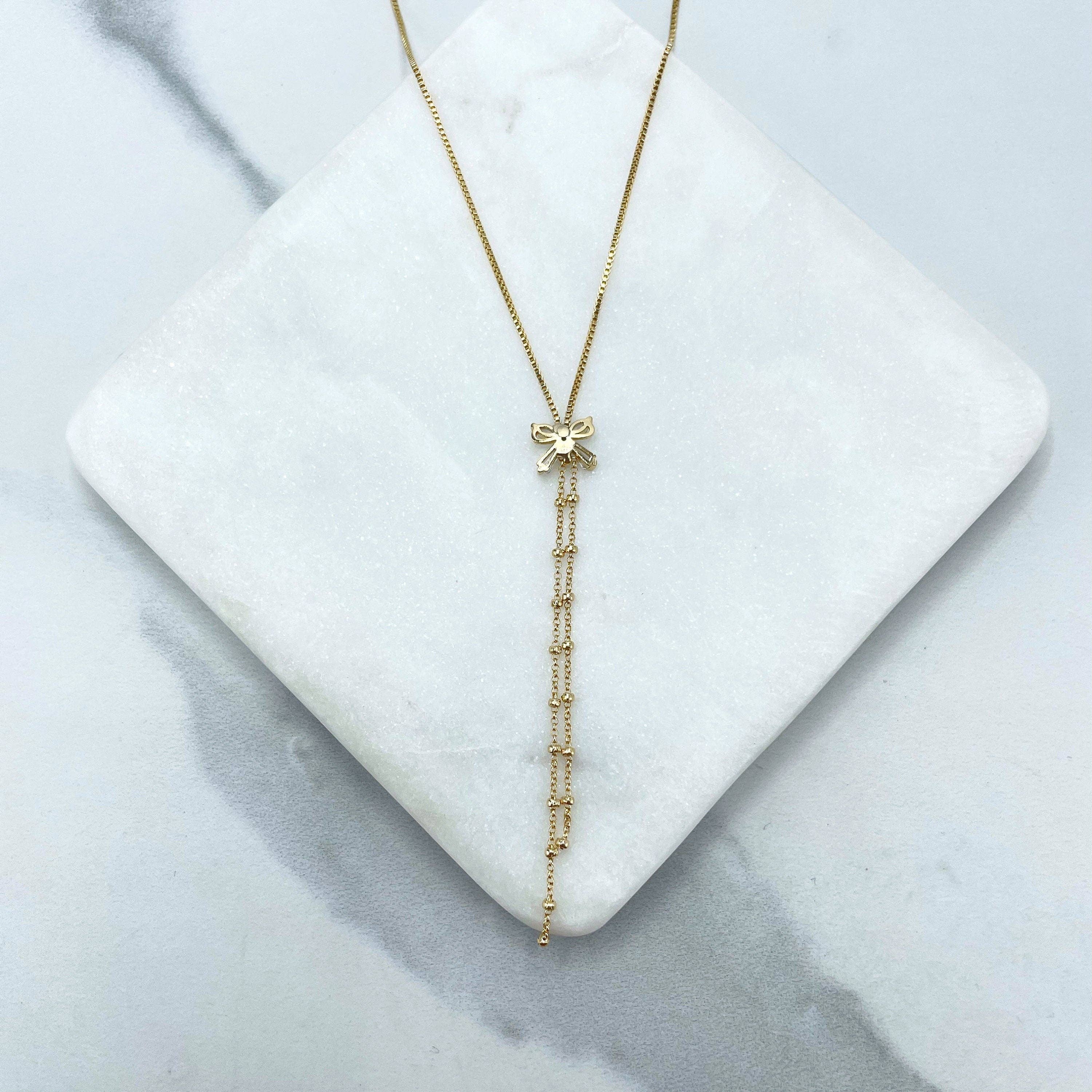 DIJU Jewelry - Venta al por mayor Collares con colgantes/abalorios - Collar de cadena en forma de caja chapado en oro de 18 quilates con centro de mariposa de circonitas cúbicas y cadena satélite larga de doble gota, suministros de joyería al por mayor2