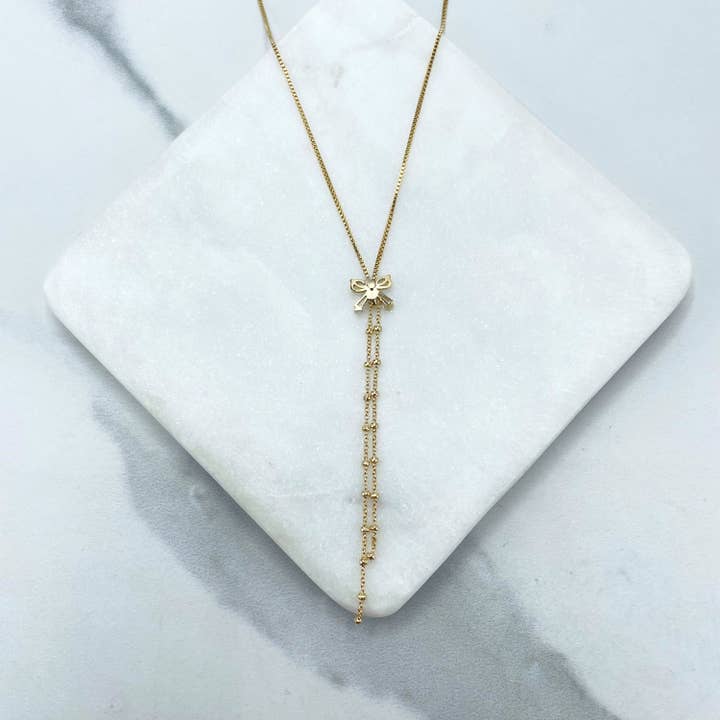 DIJU Jewelry - Vente Colliers à pendentif - Collier à chaîne en or 18 carats avec centre de papillon en zircone cubique et longue chaîne satellite à double goutte, vente en gros de fournitures de bijoux2