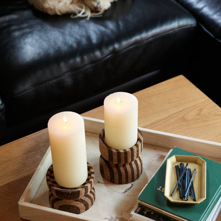 Melanie Abrantes – wholesale Candle holder – Anni Medium Striped Cork Candle Holder