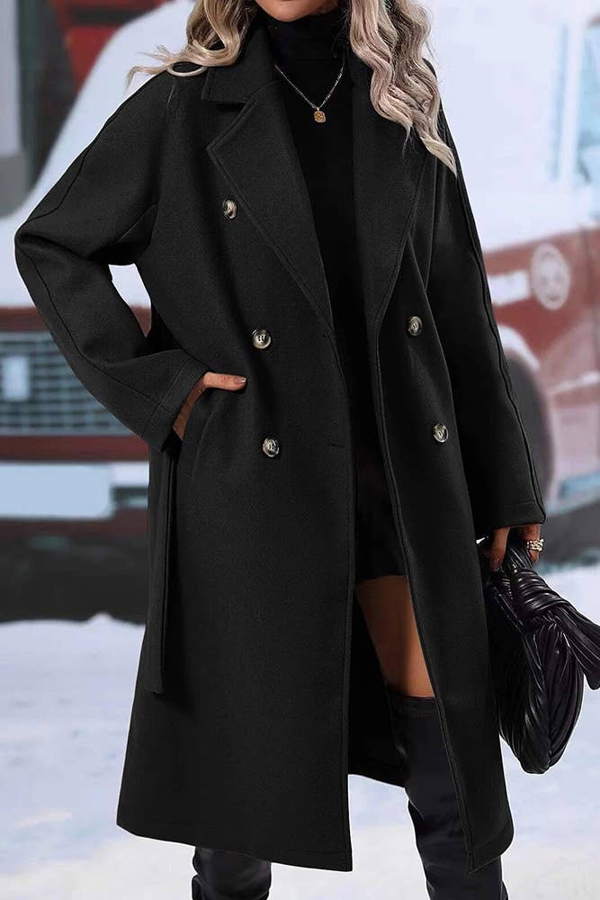 UNISHE - Wholesale Coat - Women's - Double Breasted Notch Lapels Overcoat with Belt GSS1167