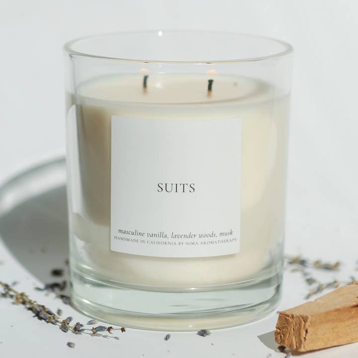 NIMA aromatherapy - Wholesale Jar/Filled Candle - Vanilla + Lavender + Musk - 12 oz clear jar soy wax candle0