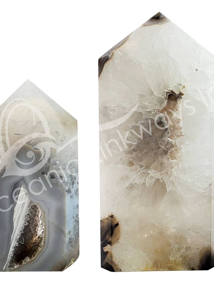 (2 KG LOT)OBELISK - AGATE, WHITE WITH DRUSE 2-7" for wholesale by Oceanic Linkways Inc