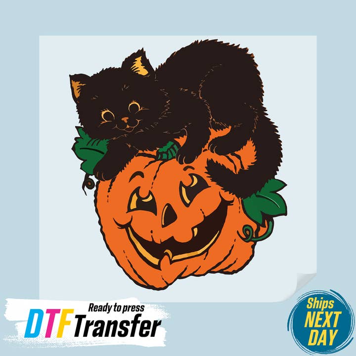 Black Cat and Pumpkin DTF Transfer for wholesale by DTF Office