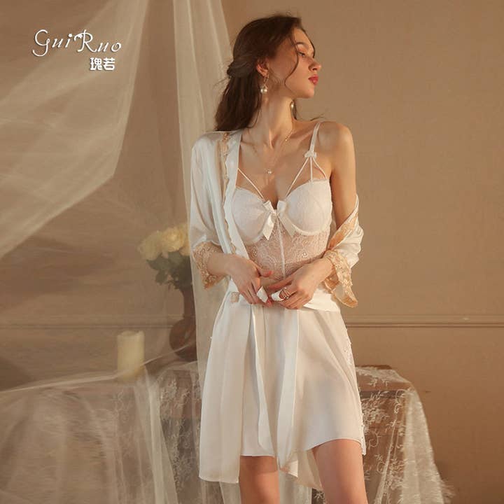 Plus Size Push Up Lace Backless Nightgown Set for wholesale by Ekartini