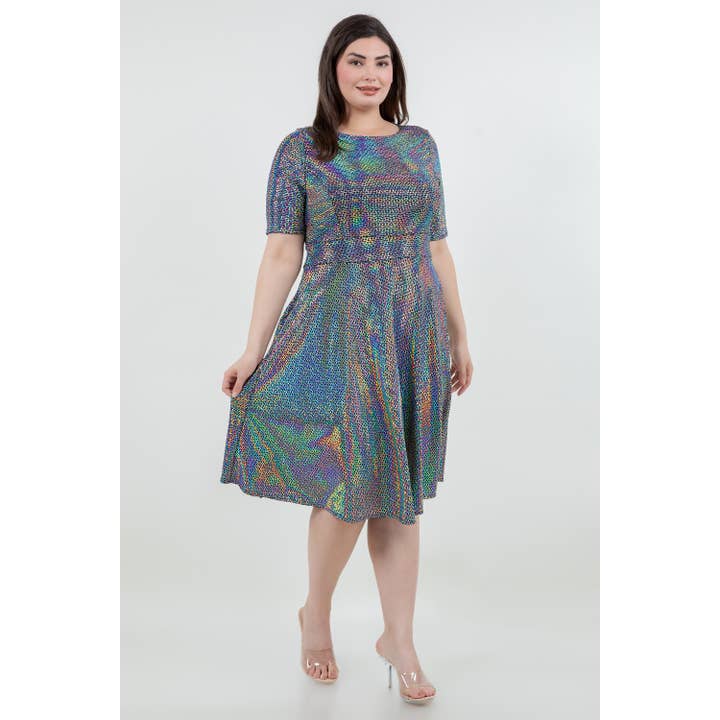ROBE MIDI À MANCHES COURTES EN MAILLE TRANCE GRANDE TAILLE AVEC POCHES pour la vente par The Curve LA