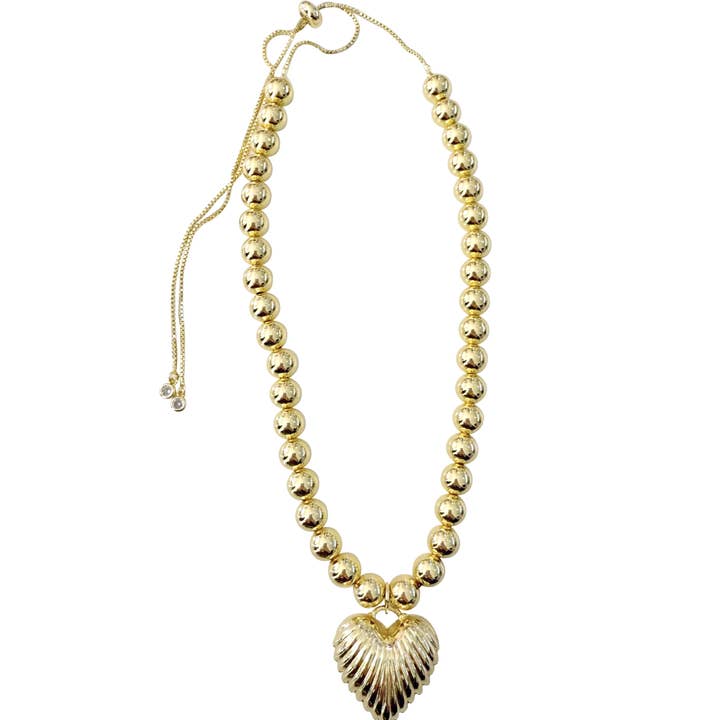 Gemelli - Wholesale Pendant/Charm Necklace - Amelia Gold Scalloped Heart Adjustable Necklace