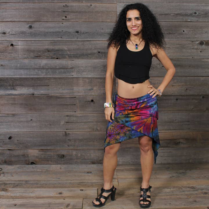 Tie Dye Double Angle Cut Short Long Mini Skirt Boho Hippie for wholesale on Faire1