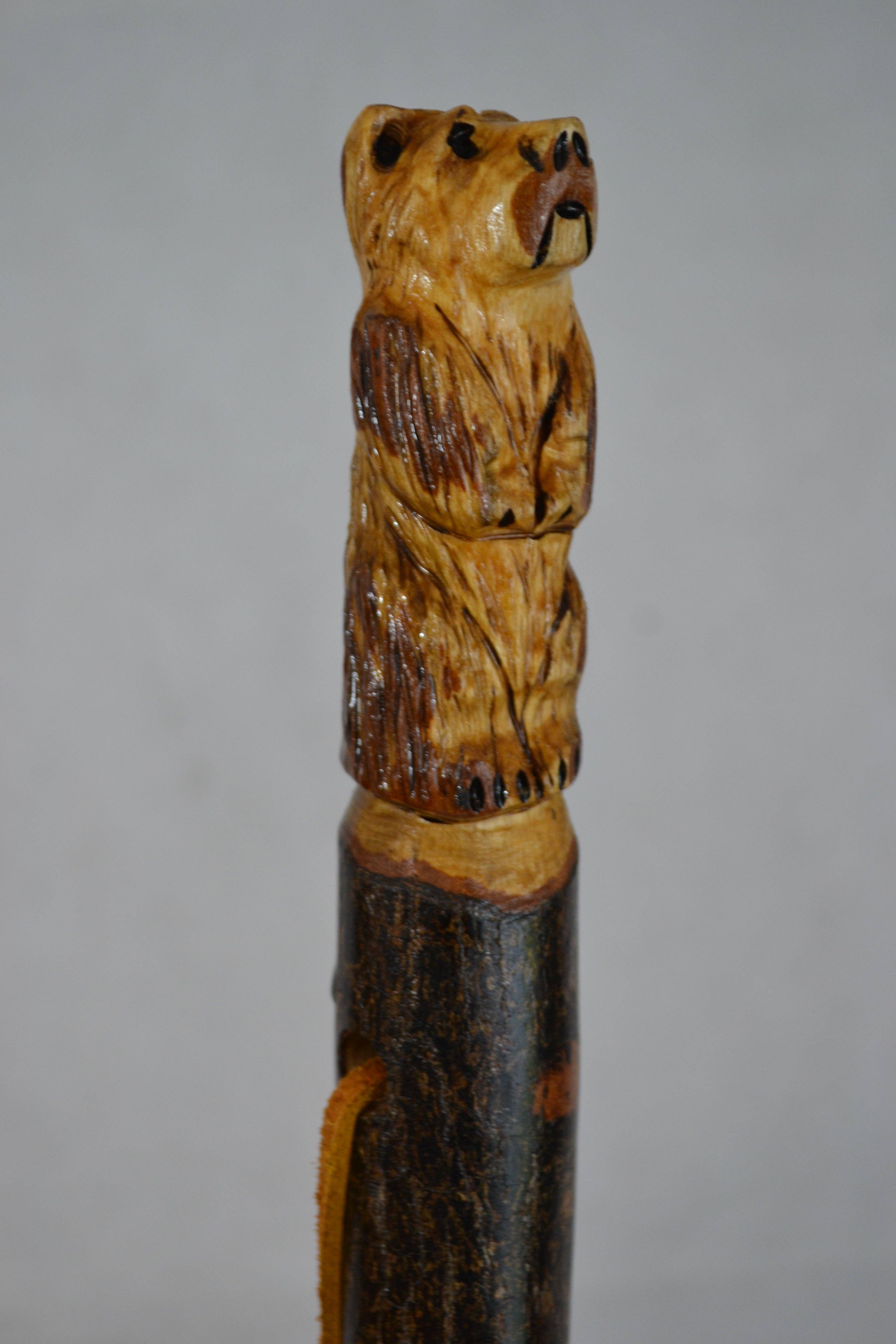 Creation Carvings LLC - Wholesale Fitness Equipment - Hand Carved Walking Stick, Bear Walking Stick - Grizzly Carving -  Bear Stick - Hiking - Dark Wood6