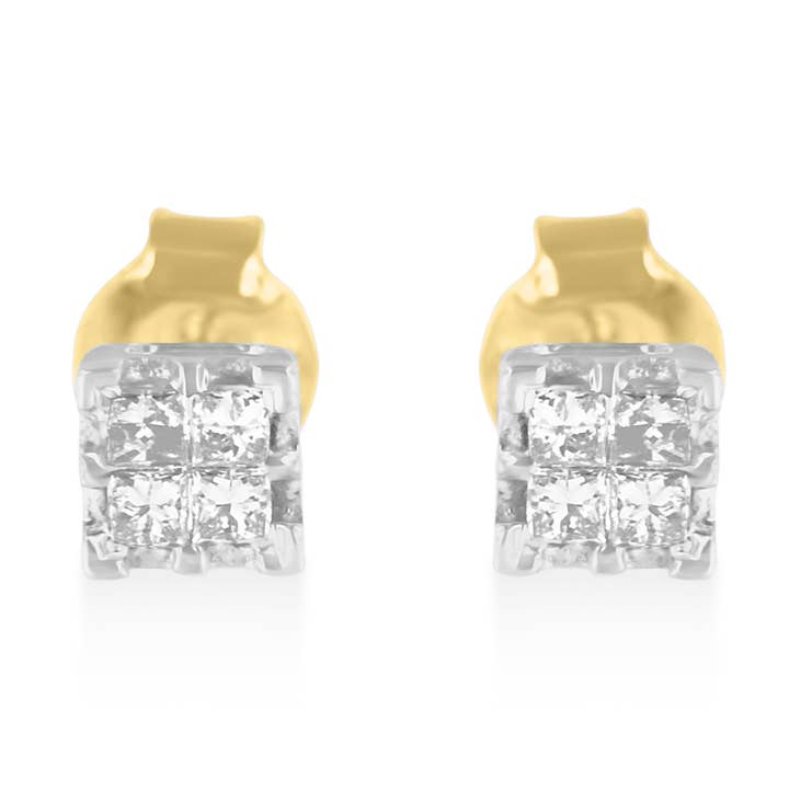 10K Yellow Gold 1/4 Cttw Princess Diamond Quad Stud Earrings for wholesale by Infinite Jewels