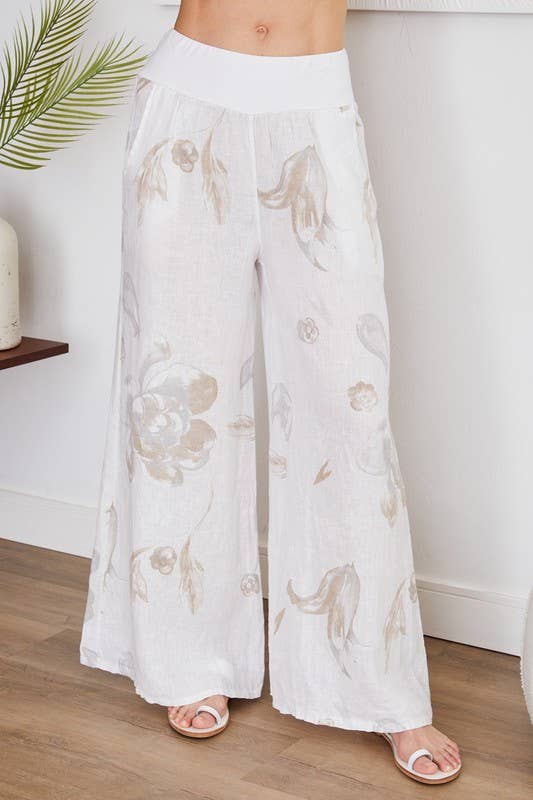 VENTI6 - Wholesale Pants - Women's - PANSY FLORAL PRINT WIDE LEG LINEN PANTS-(8730-PANSY-SKY BLU)2
