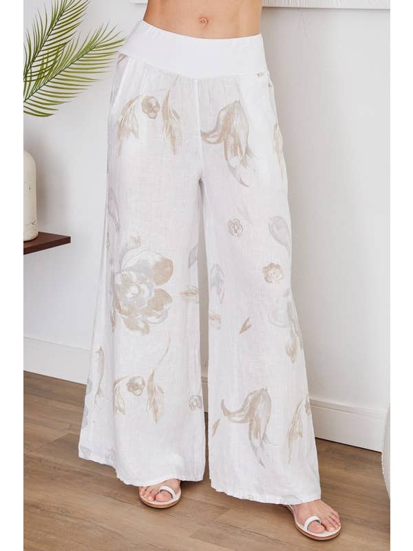 VENTI6 - Wholesale Pants - Women's - PANSY FLORAL PRINT WIDE LEG LINEN PANTS-(8730-PANSY-SKY BLU)2