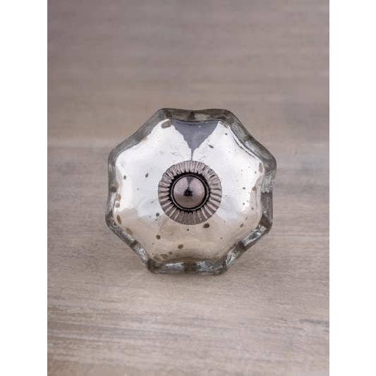 KNOBCO - Wholesale Deurkruk/knop - Zilveren kwikglazen knop, kastknoppen en ladetrekkers, bezoedeld zilveren kwikglas, vintage antieke dressoirknoppen in meloenstijl2