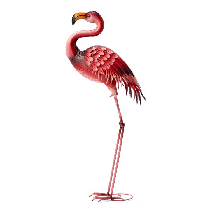 35.25 in H Metal Standing Flamingo Garden Statue for wholesale by Glitzhome