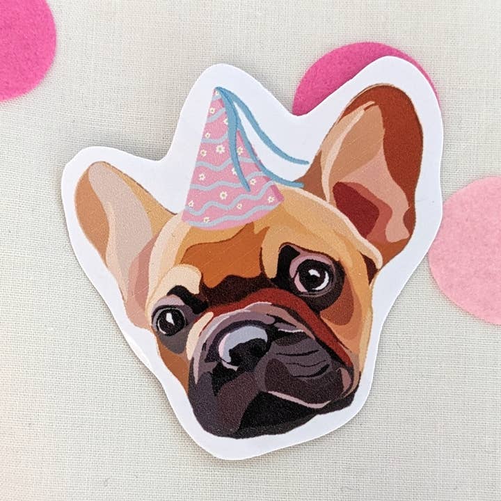 French bulldog party hat sticker for wholesale by Sazzlebybell