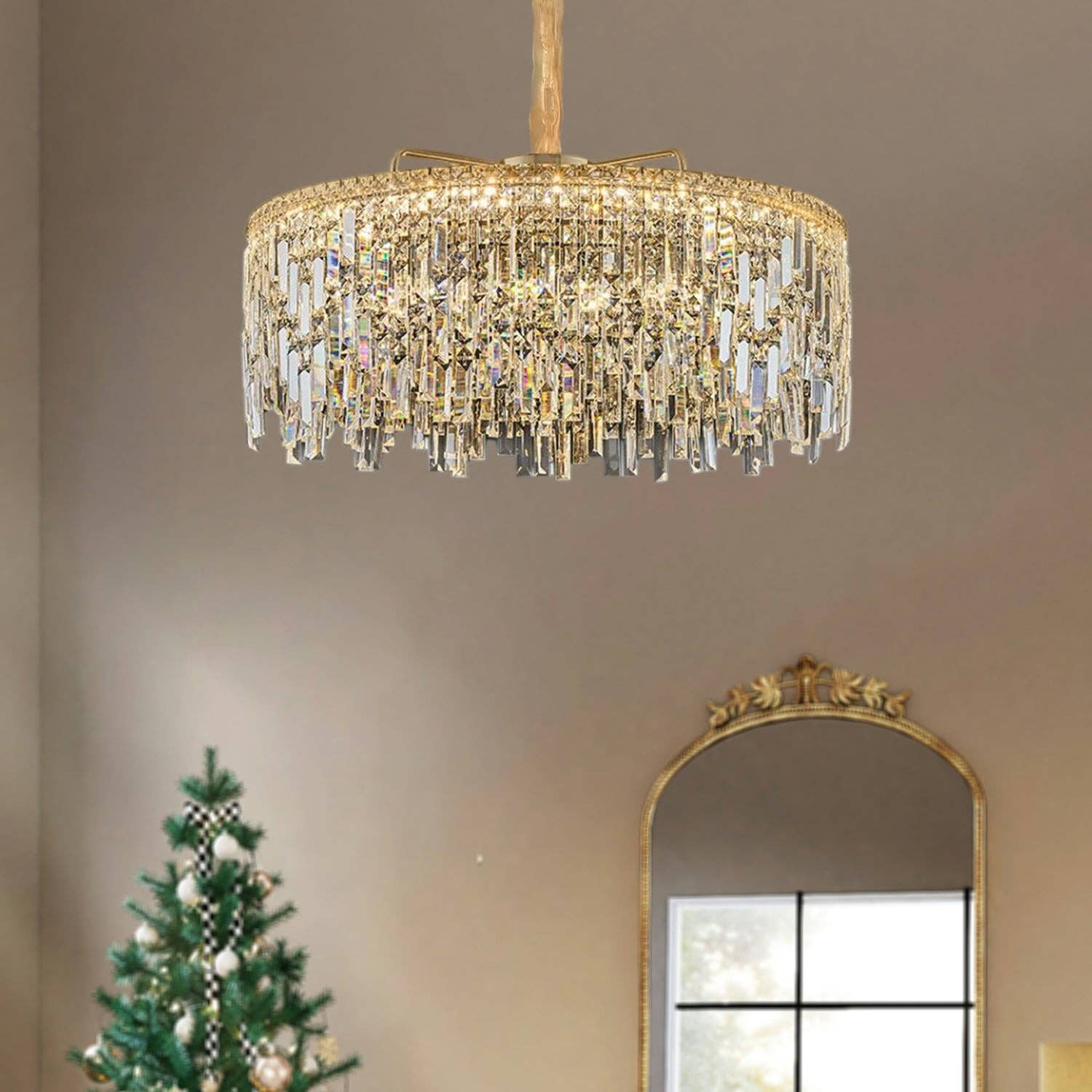 Ledsone - Vente Lustre/Suspension - Lustre moderne en cristal doré à plafond - modèle 480413